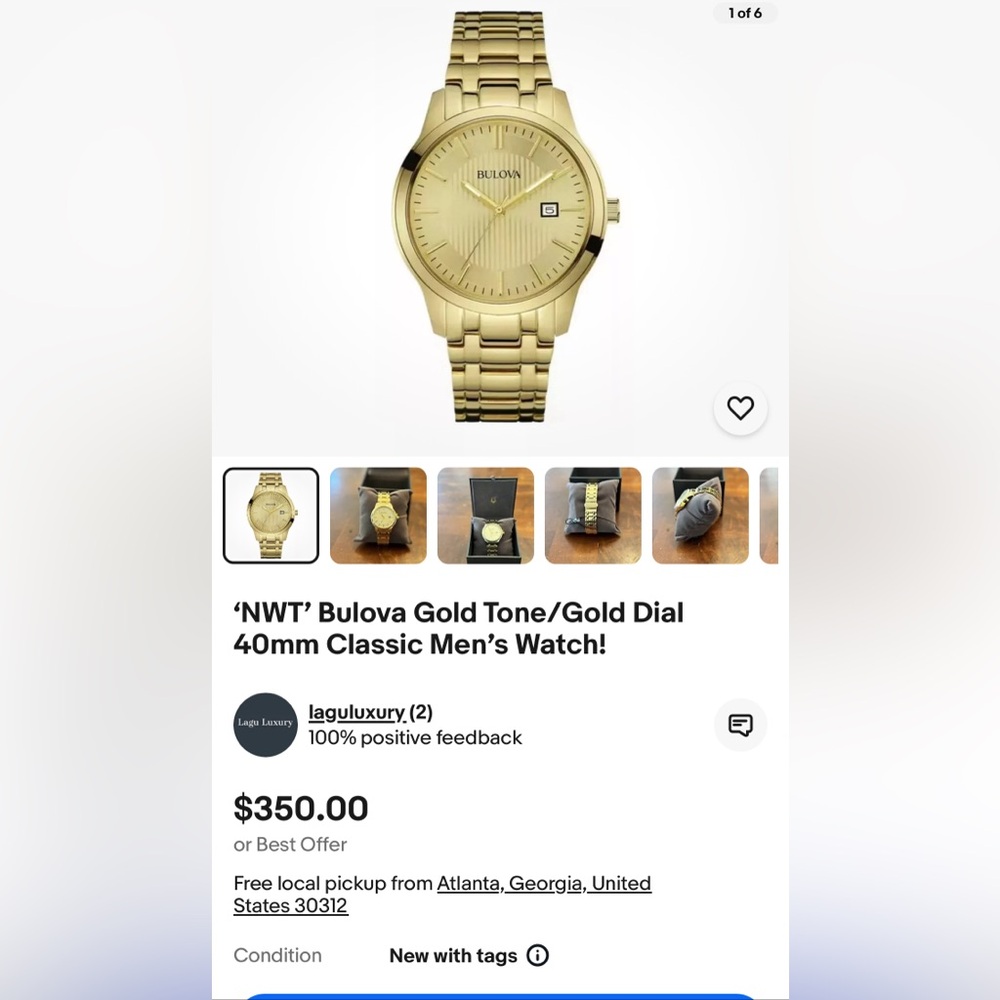 Beautiful Quartz Classic watch by Bulova. (New with tags in box)